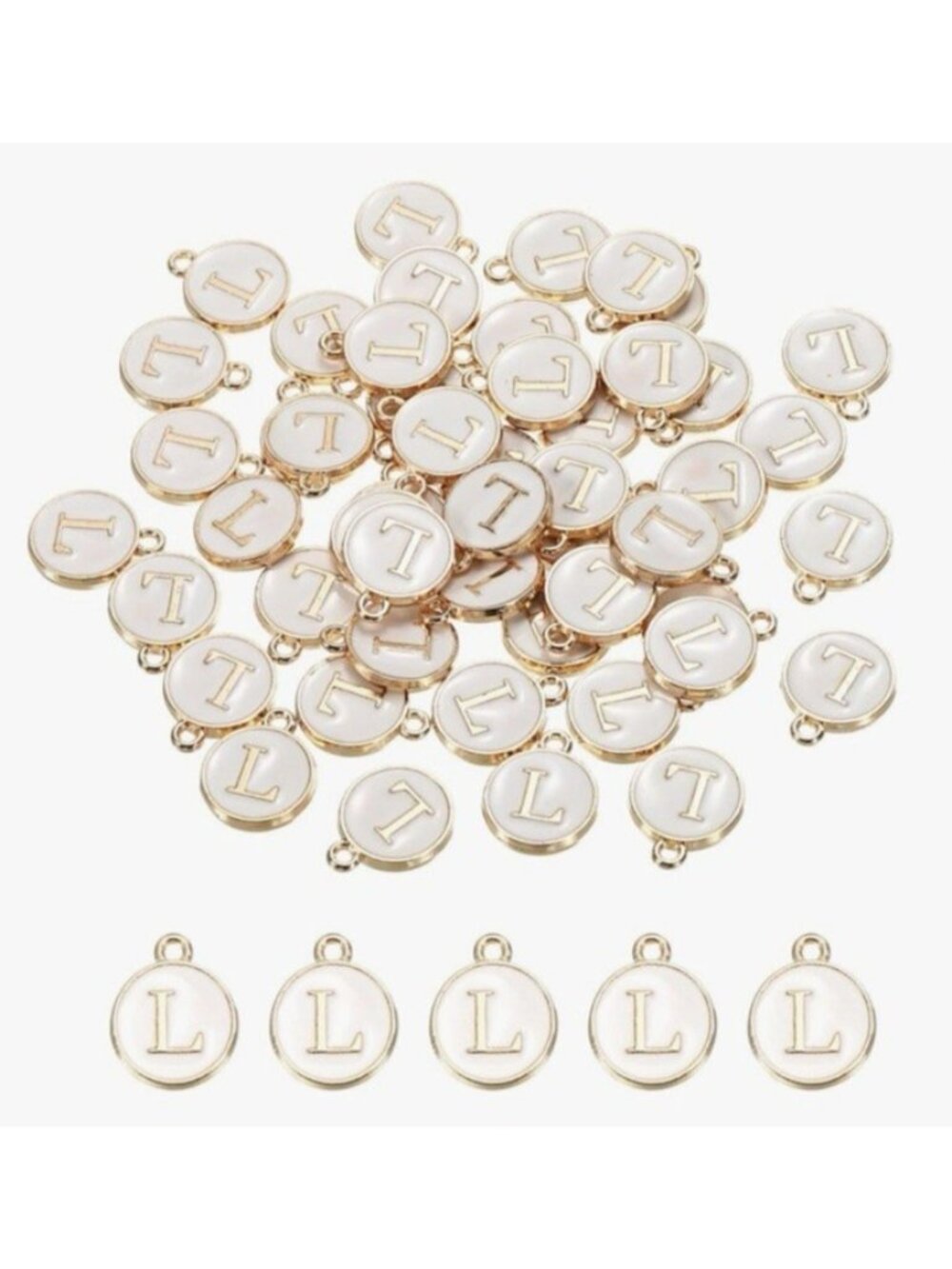 White Enamel Letter L Charms Gold Tone Alphabet Pendant 50pcs Jewelry DIY -NEW